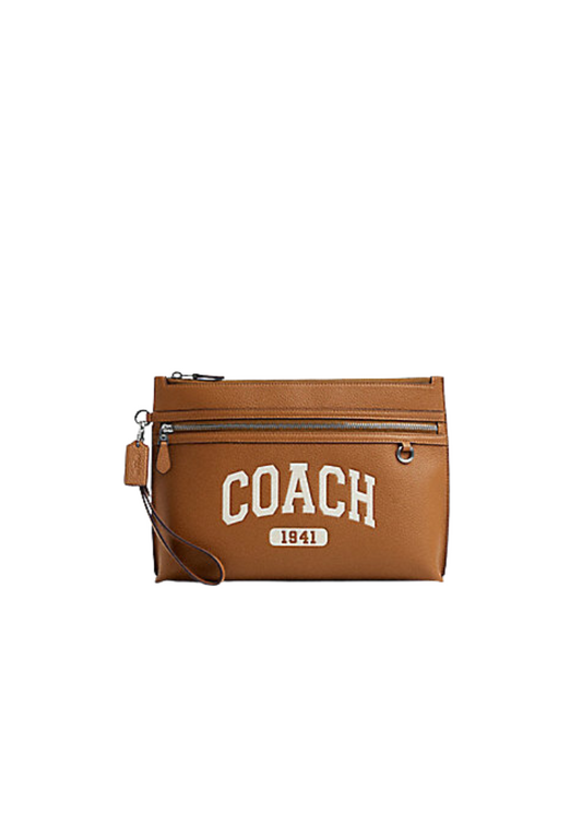 Coach Carry All Pouch Bag With Varsity In Light Sadle CR355