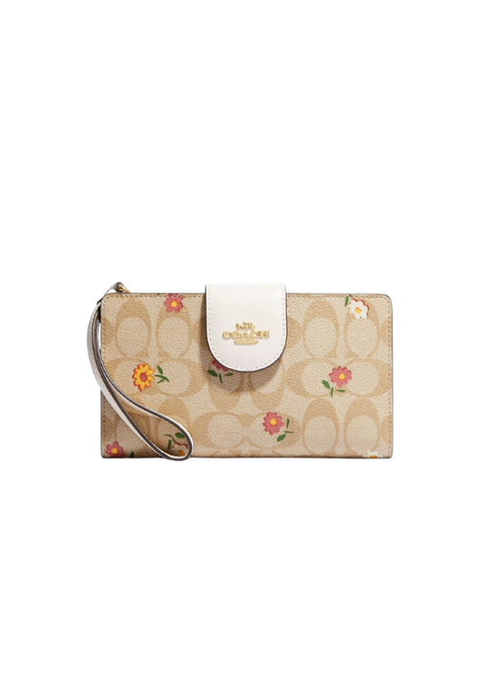 Coach Tech Wallet CH476 In Signature Canvas With Nostalgic Ditsy Print In Light Khaki Multi