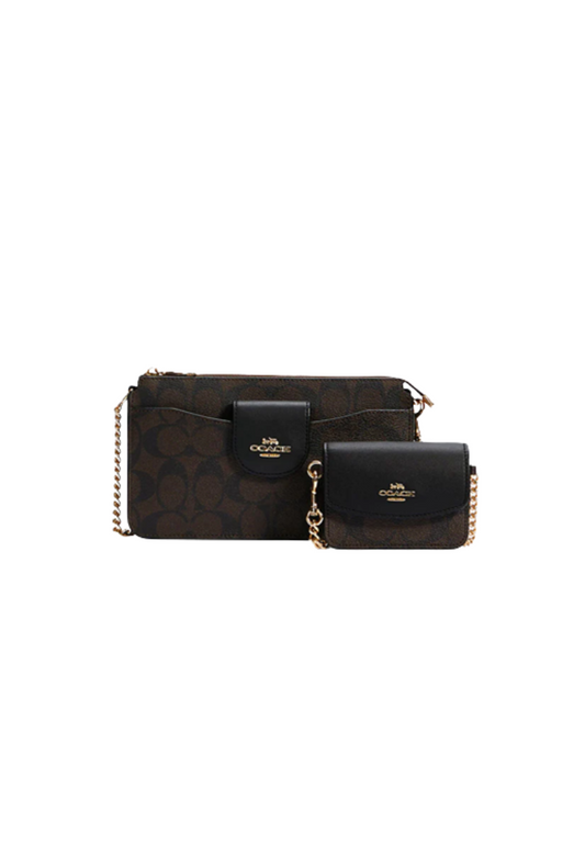 Coach Signature Poppy C3328 Crossbody Bag In Brown Black