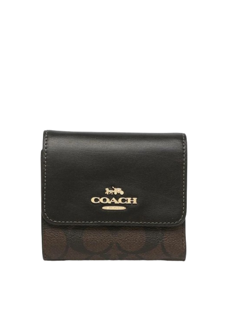 Coach Small Trifold Wallet CE930 With Blocked Signature Canvas In Brown Black
