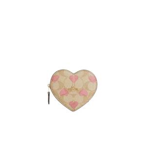 Coach Heart Coin Case Wallet In Signature Canvas with Heart Print In Light Khaki Chalk Multi CP480