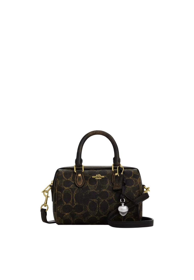 ( PREORDER ) Coach Mini Rowan In Loved Signature Canvas With Charms Crossbody Bag In Gold Brown CDY29