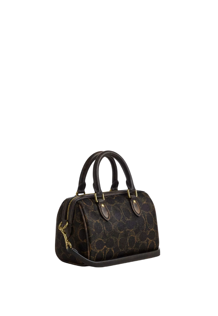 ( PREORDER ) Coach Mini Rowan In Loved Signature Canvas With Charms Crossbody Bag In Gold Brown CDY29