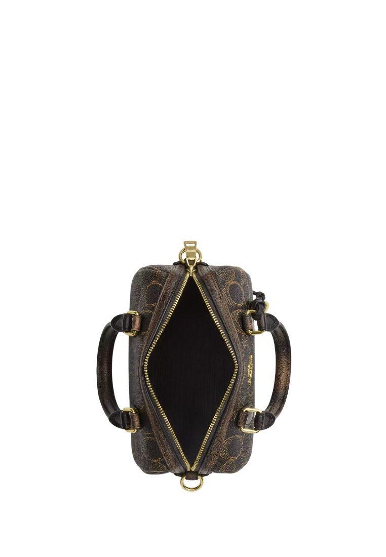 ( PREORDER ) Coach Mini Rowan In Loved Signature Canvas With Charms Crossbody Bag In Gold Brown CDY29