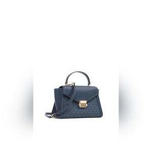 Michael Kors Whitney Medium Logo Satchel Bag In Navy 35R4GWHS2B