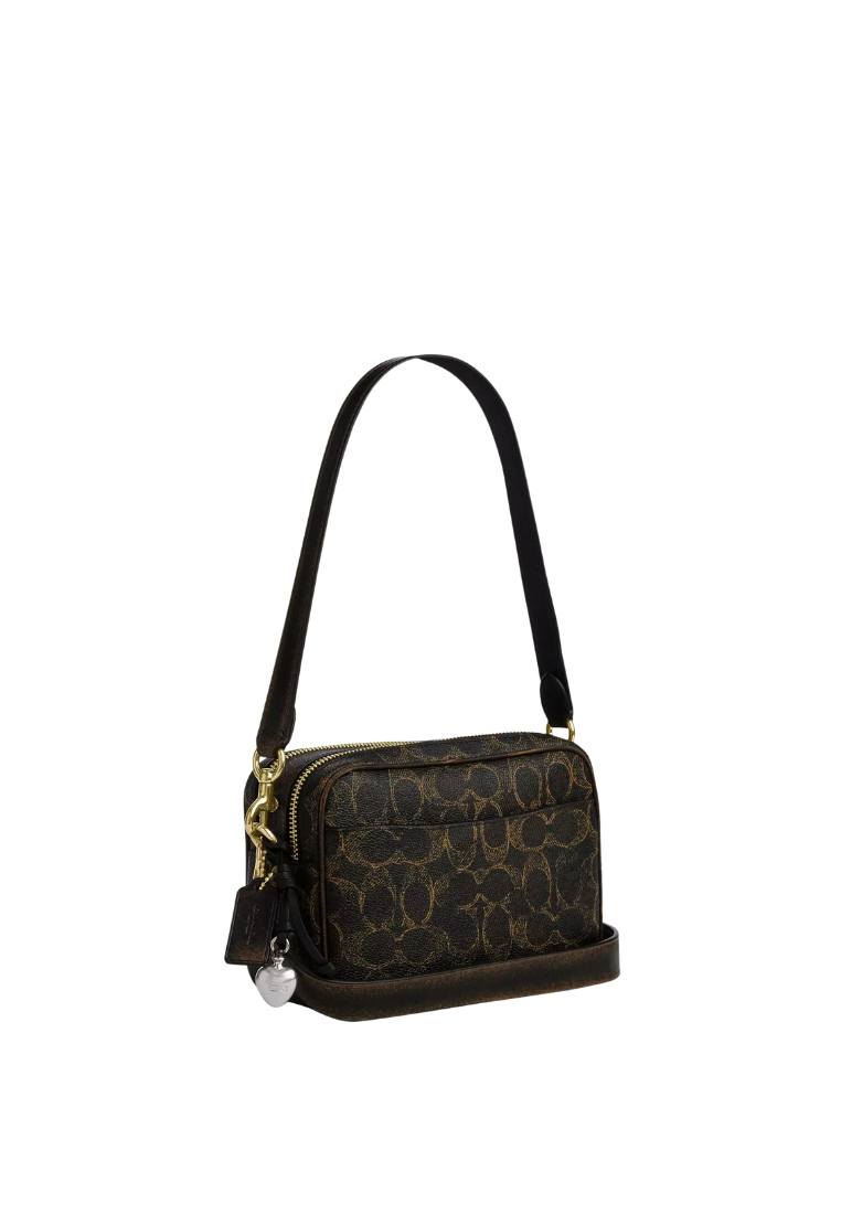 ( PREORDER ) Coach Mini Carey In Loved Signature Canvas With Charms Crossbody Bag In Gold Brown CEK73