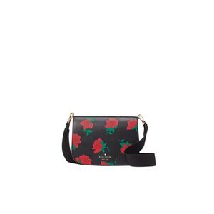 Kate Spade Madison Saddle Bag Rose Toss Printed In Black Multi KE533