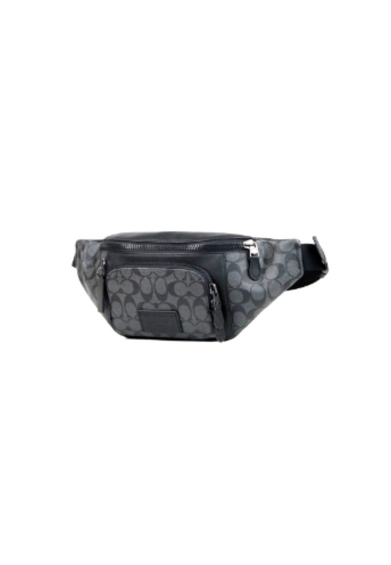Coach Track Belt Bag C3765 With Signature Canvas In Charcoal Black