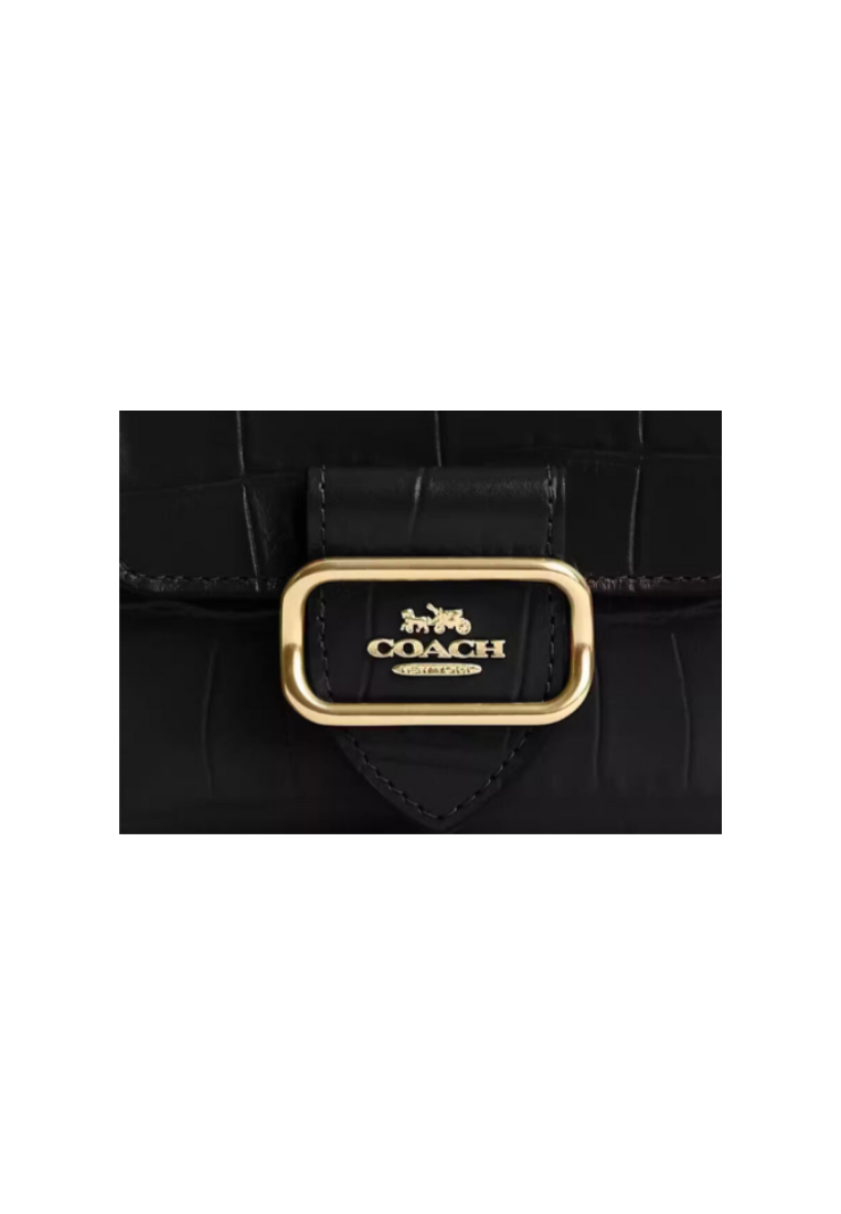 ( AS IS ) Coach Small Morgan Wallet Embossed Leather In Black CM263