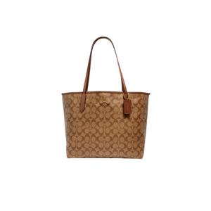 Coach Signature Canvas 5696 City Tote Bag In Khaki Saddle