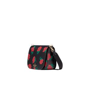 Kate Spade Madison Saddle Bag Rose Toss Printed In Black Multi KE533