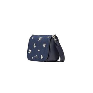 ( AS IS ) Kate Spade Madison Floral Embroidered Saddle Bag Denim In Blazer Blue KC626