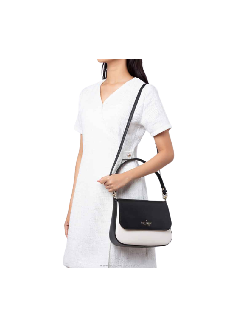 ( AS IS ) Kate Spade Staci K9325 Colorblock Saffiano Leather Flap Shoulder Bag In Black Multi