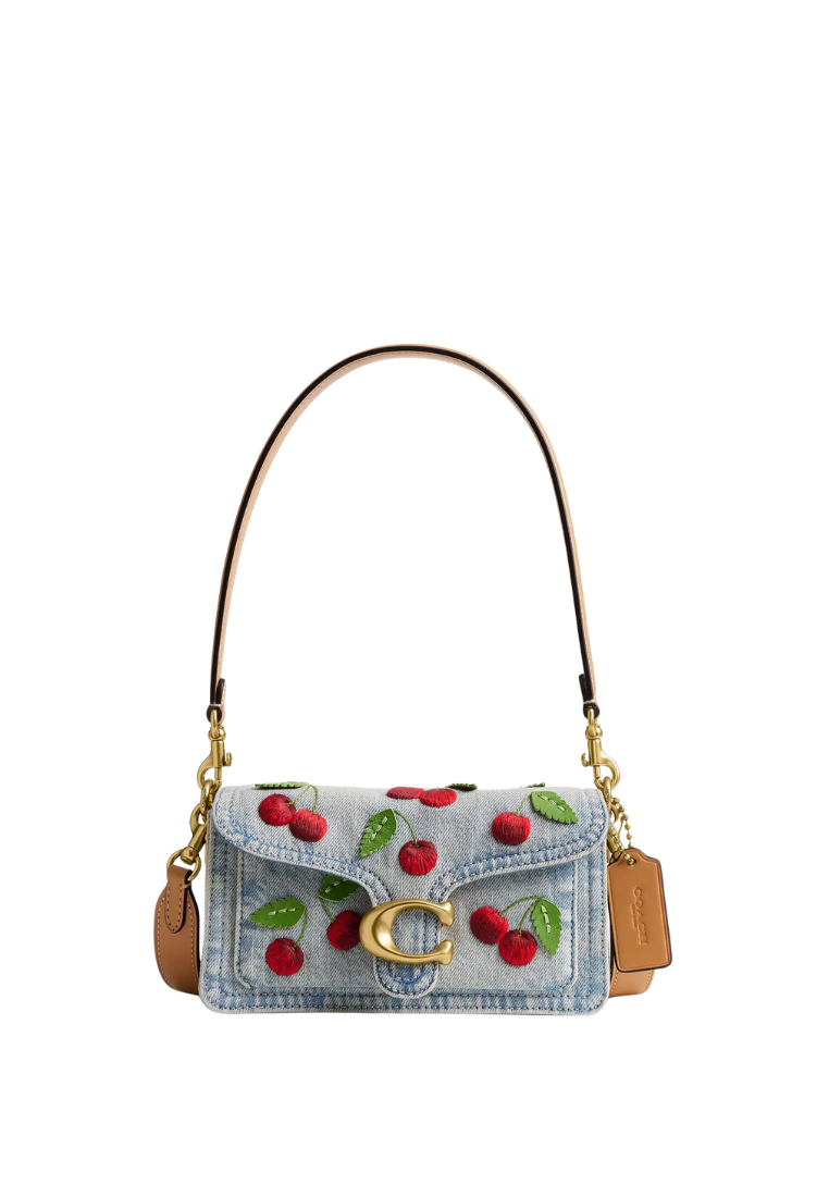 ( PREORDER ) Coach Tabby 20 With Cherry Embroidery Shoulder Bag In Brass Denim CDZ33