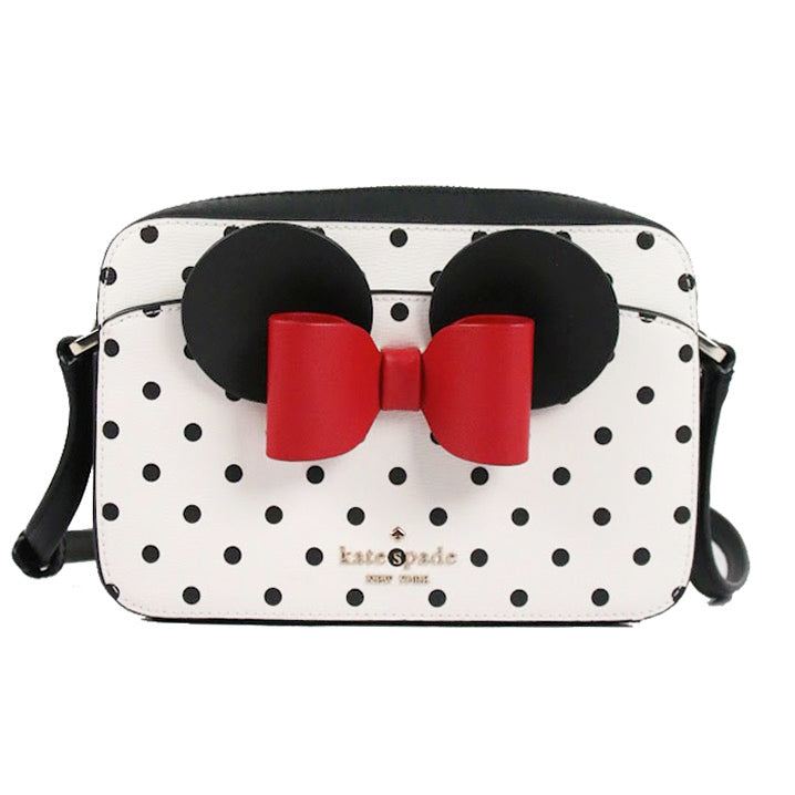 ( AS IS ) Kate Spade X Disney Minnie Mouse Camera K4760 Crossbody Bag In White Multi
