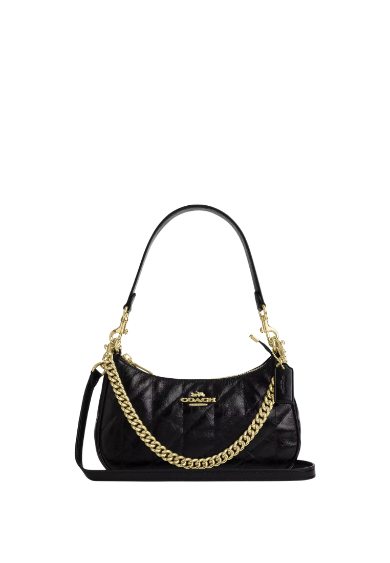 ( PREORDER ) Coach Teri With Quilting Shoulder Bag In Gold Black CDY83