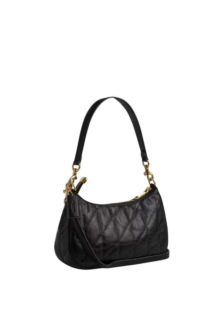 ( PREORDER ) Coach Teri With Quilting Shoulder Bag In Gold Black CDY83