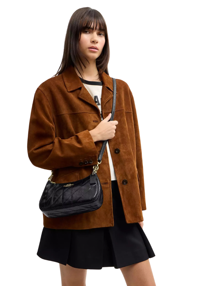 ( PREORDER ) Coach Teri With Quilting Shoulder Bag In Gold Black CDY83