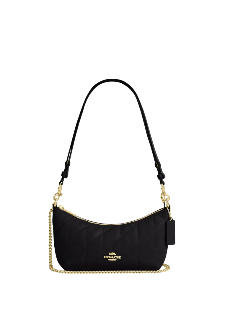 ( PREORDER ) Coach Caitlin With Quilting Shoulder Bag In Gold Black CDZ88