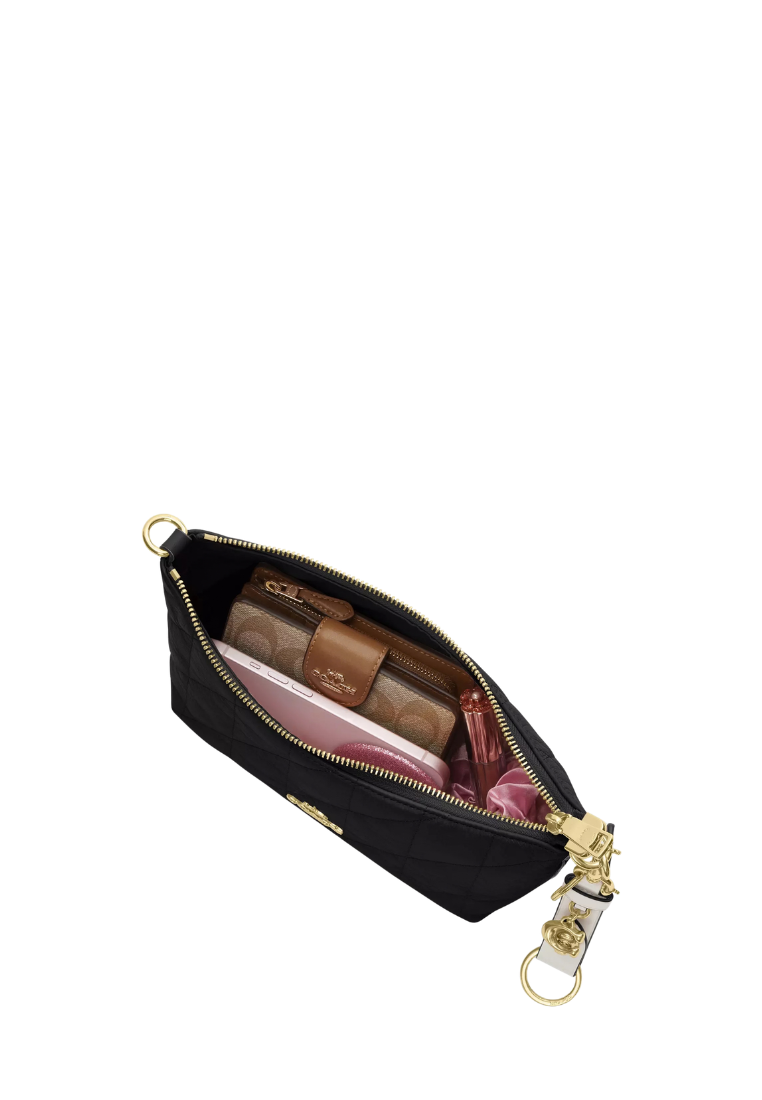 ( PREORDER ) Coach Caitlin With Quilting Shoulder Bag In Gold Black CDZ88