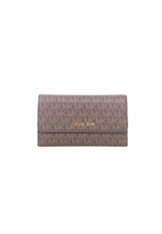Michael Kors Signature Large Trifold 35F8GTVF3B Jet Set Travel Wallet In Brown Acorn