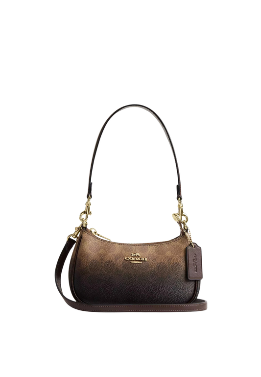 ( PREORDER ) Coach Teri Mini In Ombre Signature Canvas Crossbody Bag In Gold Brown CDW51