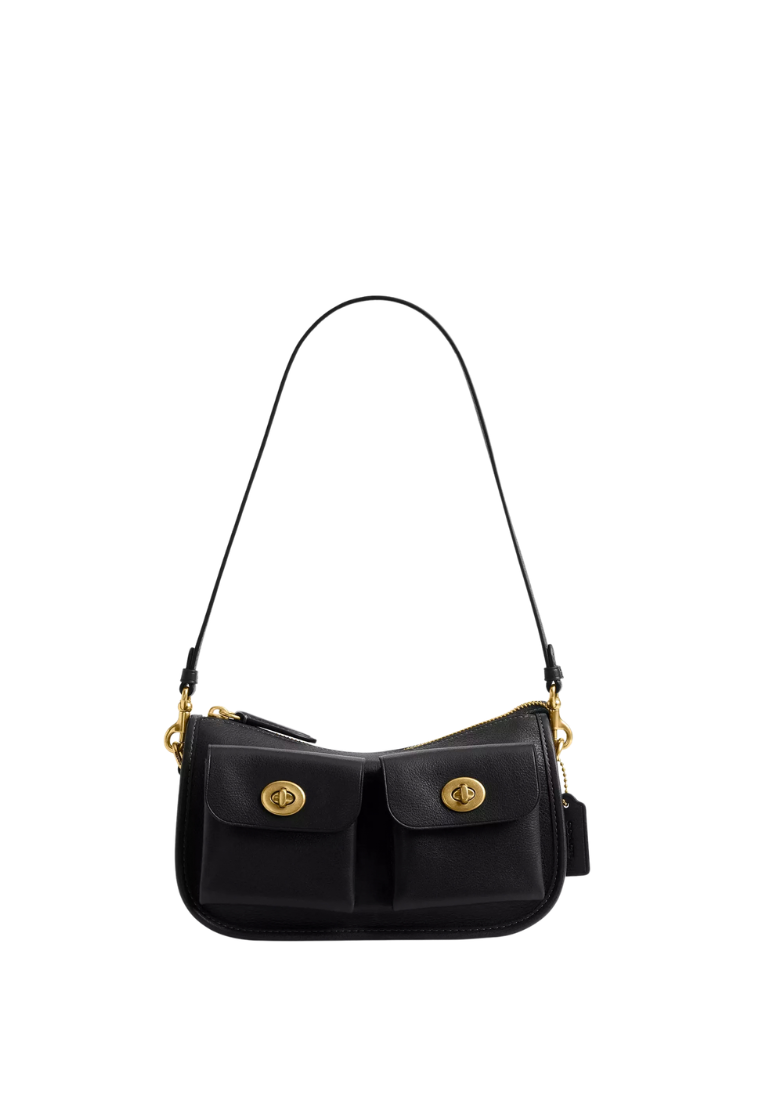 ( PREORDER ) Coach Twin Turnlock Waverly Shoulder Bag In Brass Black CDZ20