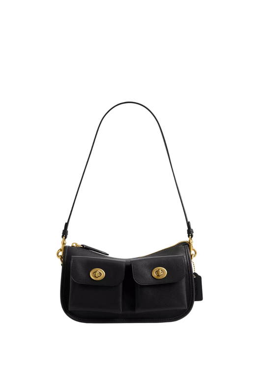 ( PREORDER ) Coach Twin Turnlock Waverly Shoulder Bag In Brass Black CDZ20
