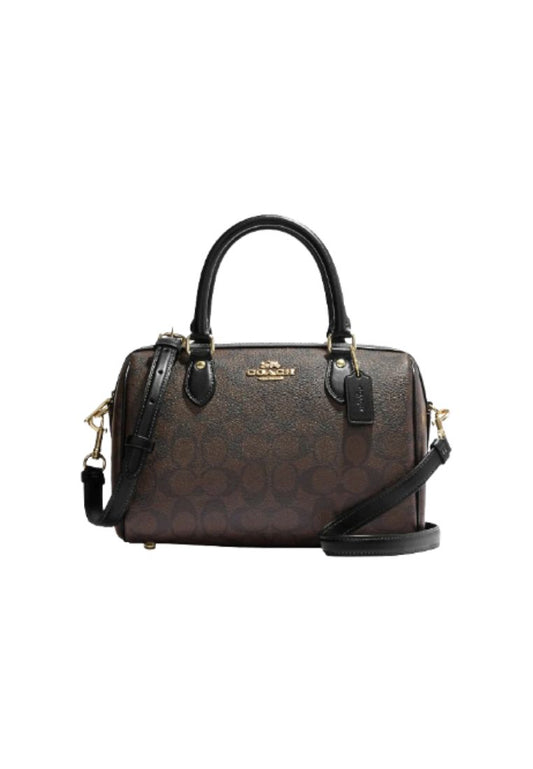 ( AS IS ) Coach Rowan Satchel Bag Signature Canvas In Brown Black CH280