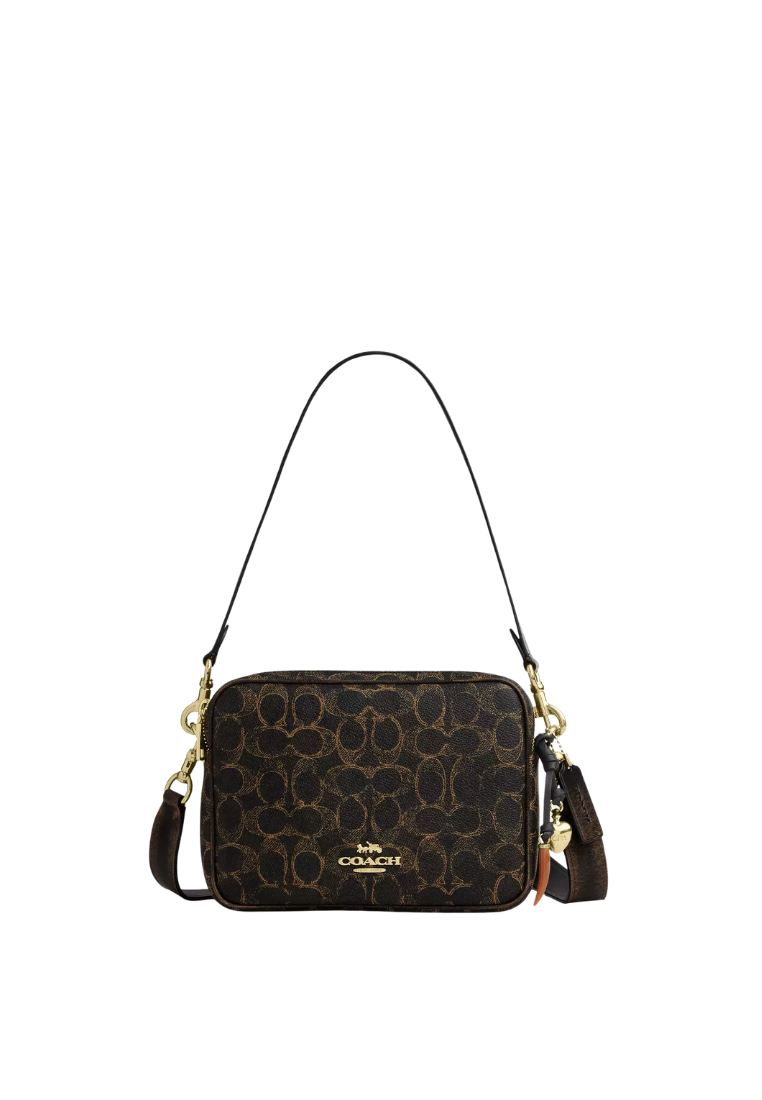( PREORDER ) Coach Carey In Loved Signature Canvas With Charms Crossbody Bag In Gold Brown CEK68