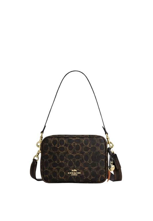 ( PREORDER ) Coach Carey In Loved Signature Canvas With Charms Crossbody Bag In Gold Brown CEK68