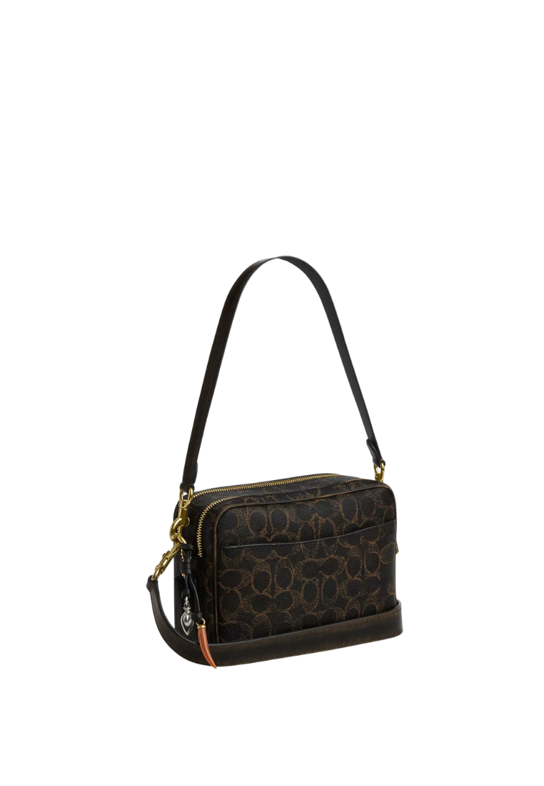 ( PREORDER ) Coach Carey In Loved Signature Canvas With Charms Crossbody Bag In Gold Brown CEK68