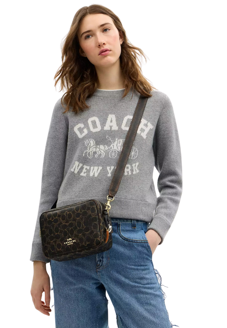 ( PREORDER ) Coach Carey In Loved Signature Canvas With Charms Crossbody Bag In Gold Brown CEK68