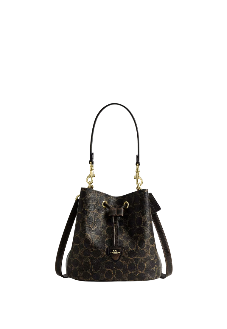 ( PREORDER ) Coach Rowan In Loved Signature Canvas With Charms Bucket Bag In Gold Brown CDY21