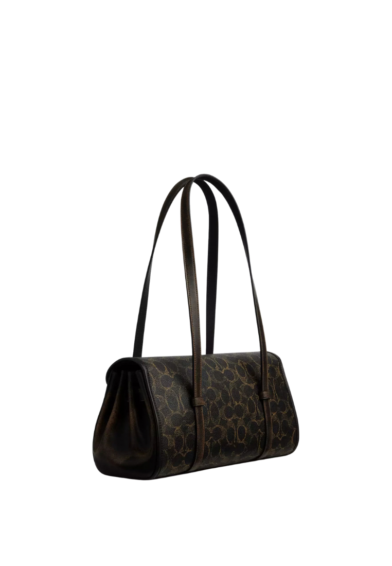 ( PREORDER ) Coach Bridget Flap In Loved Signature Canvas With Charms Shoulder Bag In Gold Brown CDY20