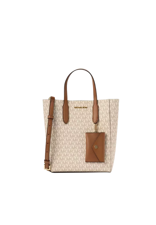 Michael Kors Vincent Small Tote Bag Signature Logo Convertible Tote Bag with Card Case In Vanilla 35F4G2VT1B