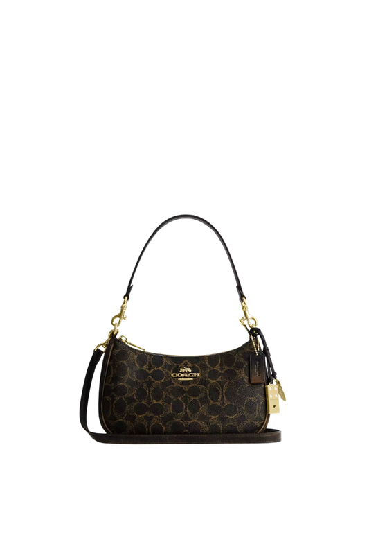 ( PREORDER ) Coach Teri In Loved Signature Canvas With Charms Shoulder Bag In Gold Brown CDY18