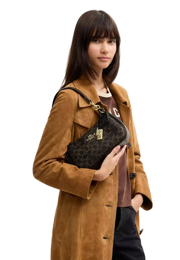 ( PREORDER ) Coach Teri In Loved Signature Canvas With Charms Shoulder Bag In Gold Brown CDY18