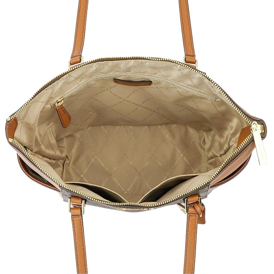 Michael Kors Charlotte Large Logo and Leather Top-Zip Tote Bag accorn