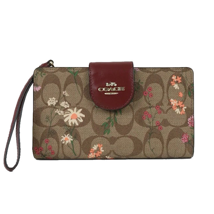 Coach Signature Tech Phone C8729 Wallet With Wildflower Print In Khaki Multi