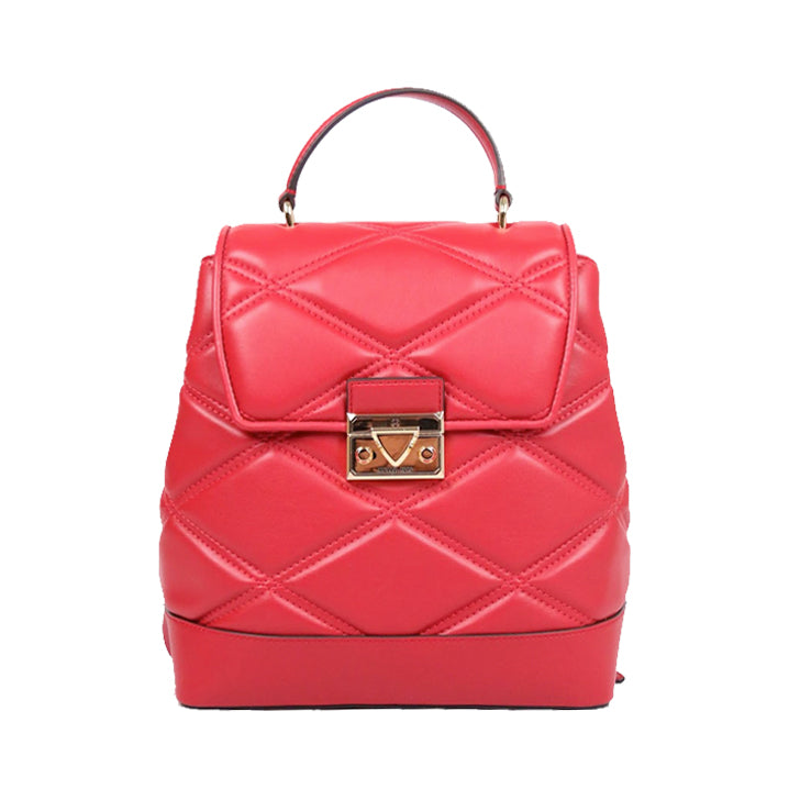 Michael Kors Serena MD Quilted Leather Flap Backpack In Chili