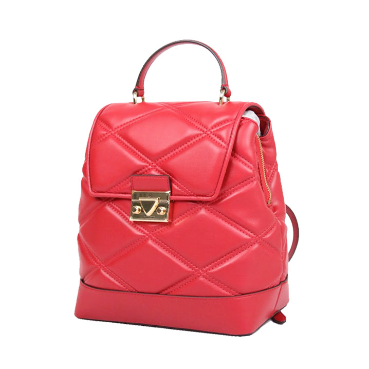 Michael Kors Serena MD Quilted Leather Flap Backpack In Chili