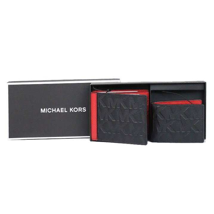 ( AS IS ) Michael Kors Men's Signature 3 In 1 36S2LGFF1L Compact Wallet In Black