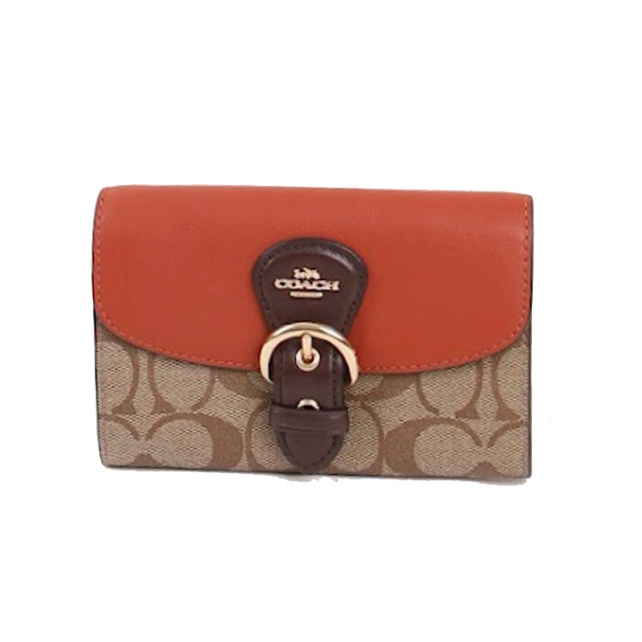 Coach Signature kleo C7374 Snap Wallet In Khaki Multi