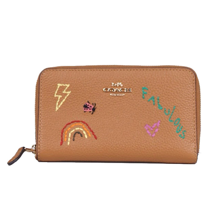 Coach Medium ID C9105 Zip Wallet With Diary Embroidery In Penny Multi