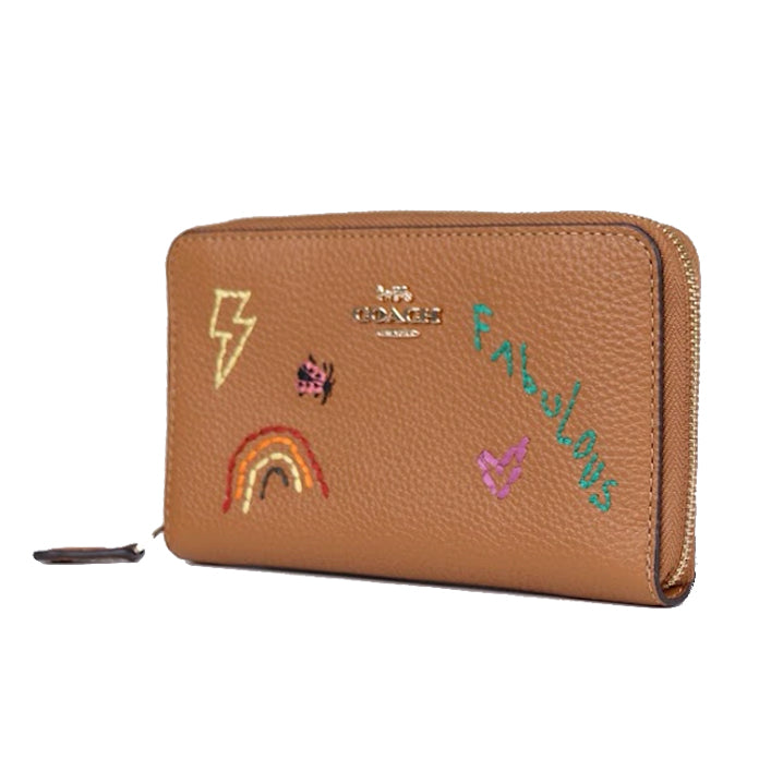 Coach Medium ID C9105 Zip Wallet With Diary Embroidery In Penny Multi