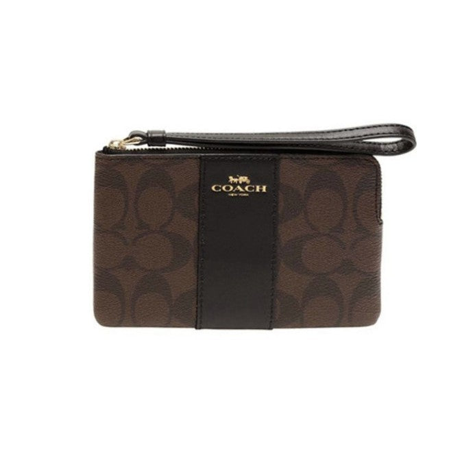 Coach Signature Corner Zip F58035 Wristlet In Brown Black