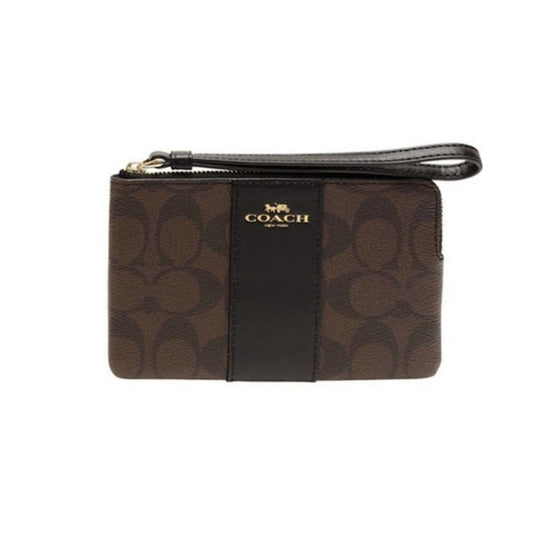 Coach Signature Corner Zip F58035 Wristlet In Brown Black