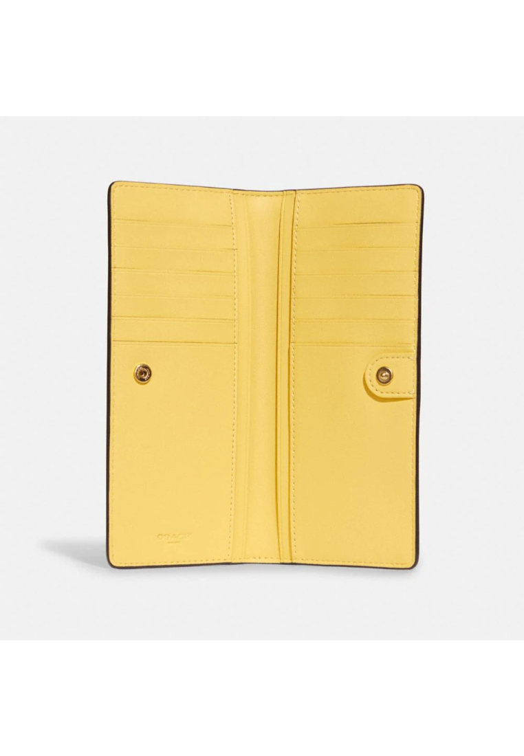Coach Signature Slim C9591 Bifold Wallet With Dreamy Veggie Print In Light Khaki Retro Yellow