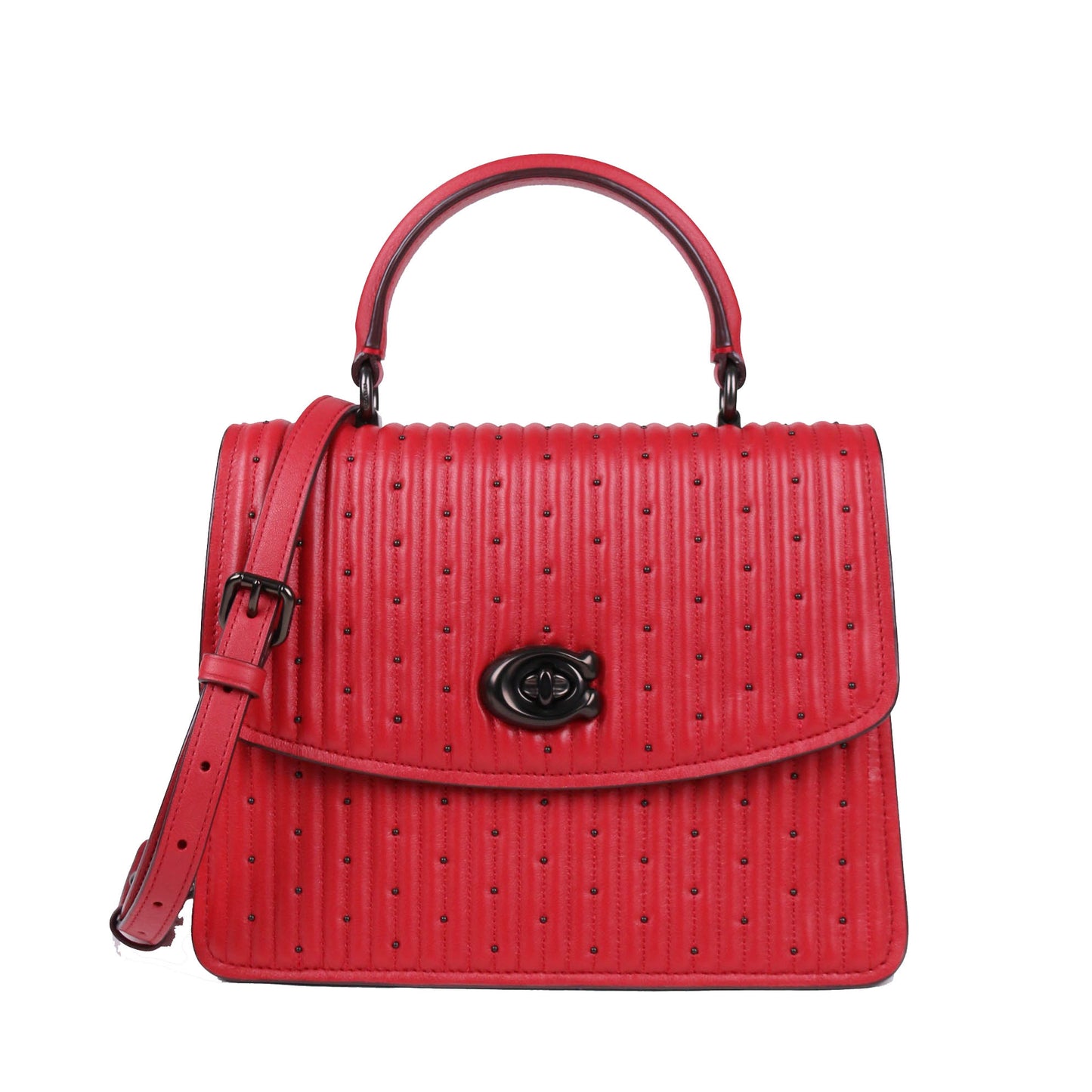 ( PRELOVED ) Coach Parker Top Handle with Quilting and Rivets in Red Apple Pewter